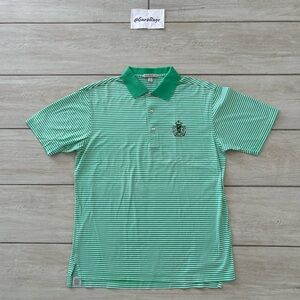 Peter Millar Polo Men's Medium Golf Polo 100% Cotton - Green Striped Shortsleeve